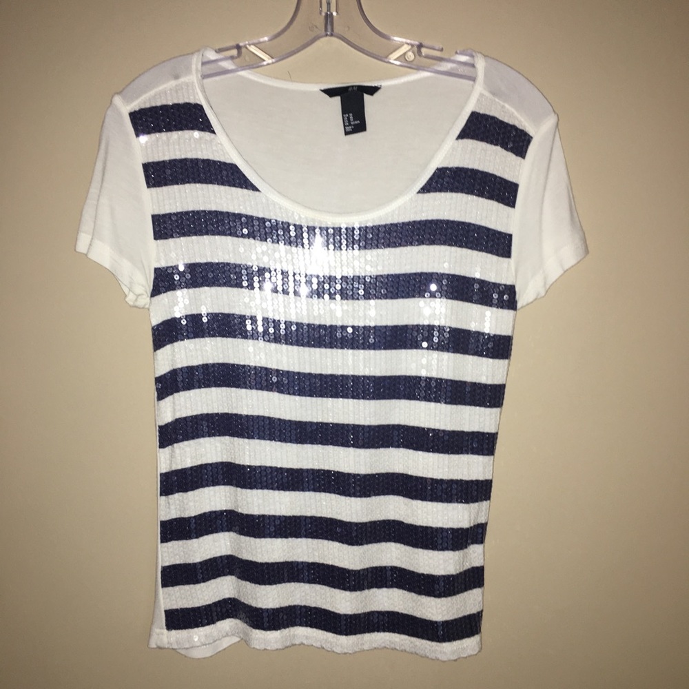 H&M Blue and White Striped Sequin Top 4th of July